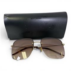 SAINT LAURENT SL312M 008 Gold YSL Brown Rectangular Sunglasses 58mm